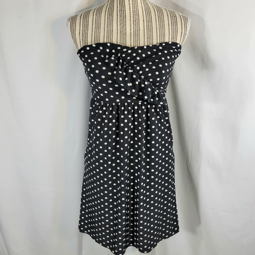 Derek Heart Black with White Polka Dots Strapless Mini Dress Size Medium